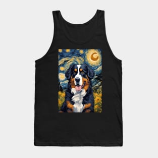 Bernese Mountain Dog Breed Painting in a Van Gogh Starry Night Art Style Tank Top